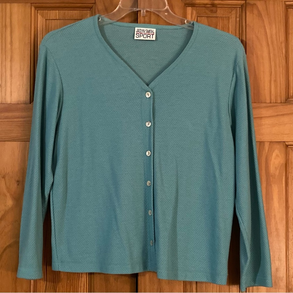 NWOT Jaclyn Smith Sport Vintage 80s 90s Top Long Sleeve V Neck Blue M Medium
